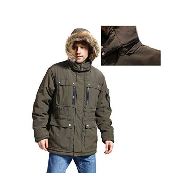NWT Yozai Mens Winter Parka Insulated Warm Jacket Military Coat Faux Fur Hood - Picture 5 of 10
